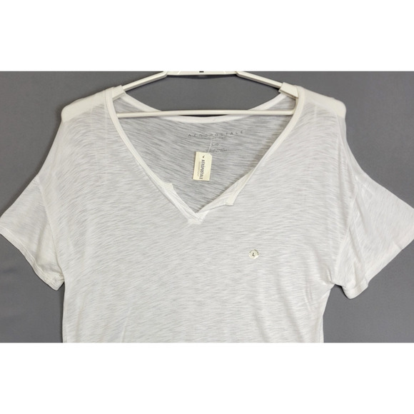Aeropostale Crop Tee T-shirt Womens L White Semi Sheer V- Neck Short Sleeves New - Picture 4 of 13